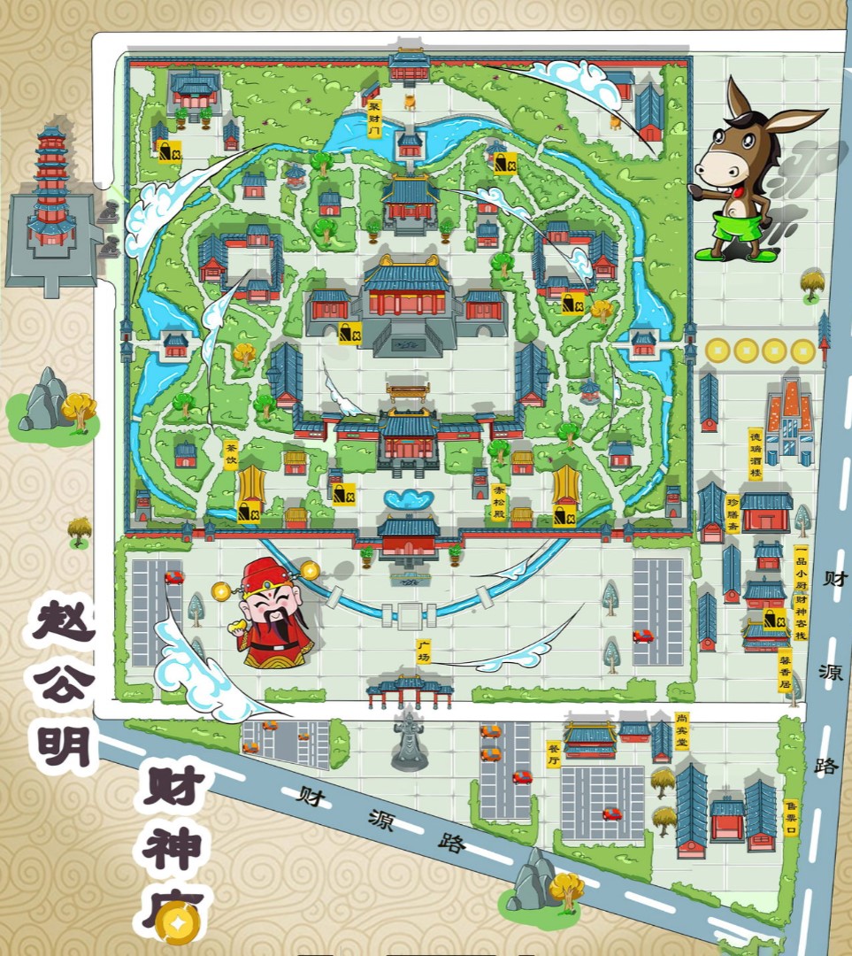 龙河镇寺庙类手绘地图